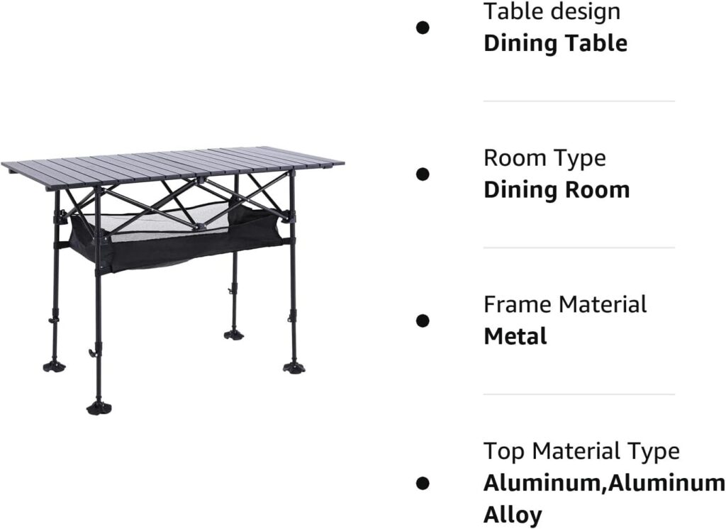 ALPHA CAMP Camping Table Outdoor Portable Table with Storage Adjustable Aluminum Table for Grill Travel Table Outdoor Picnic,Beach,BBQ,Backyards