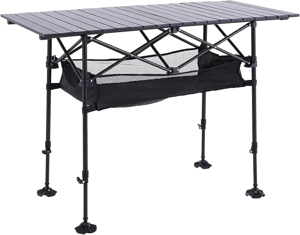 ALPHA CAMP Camping Table Outdoor Portable Table with Storage Adjustable Aluminum Table for Grill Travel Table Outdoor Picnic,Beach,BBQ,Backyards