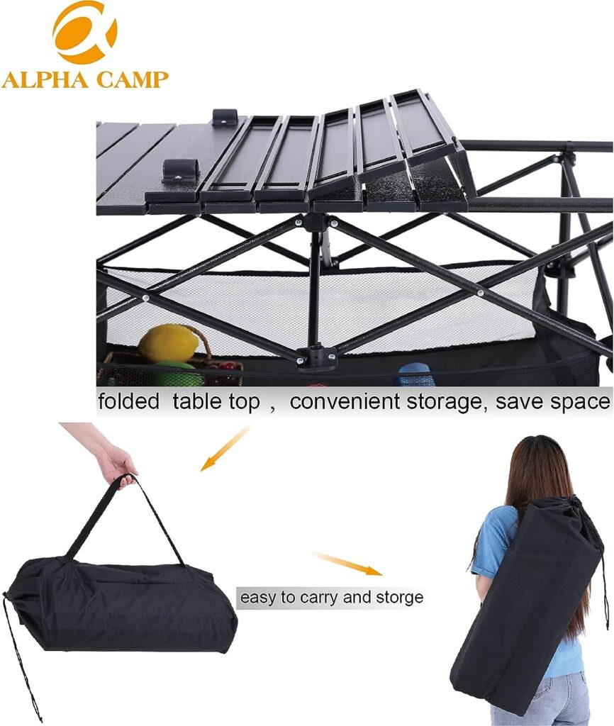 ALPHA CAMP Camping Table Outdoor Portable Table with Storage Adjustable Aluminum Table for Grill Travel Table Outdoor Picnic,Beach,BBQ,Backyards