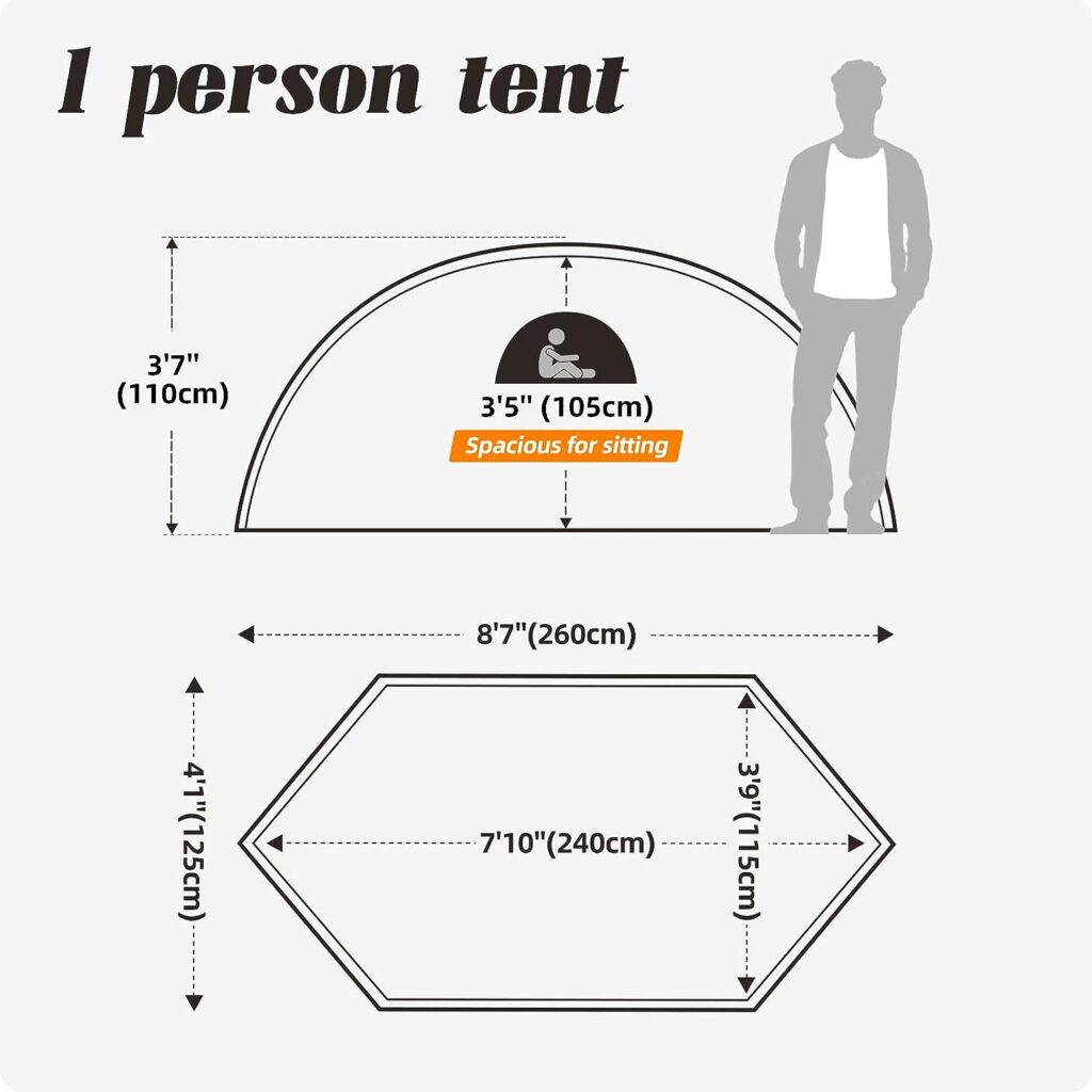 ATTONER Tent for Camping, 1-2 Person Tent, 3-4 Season Backpacking Tent, Lightweight Outdoor Waterproof Tent for Hiking and Traveling