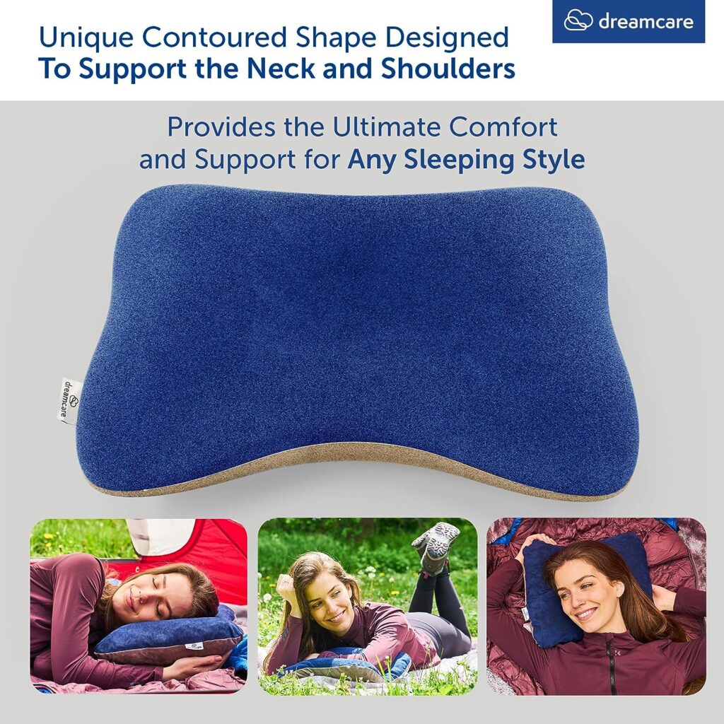 Camping Pillow, Memory Foam Travel Pillow, Camping Accessories - Small Pillow Camping Essentials Camping Pillows for Sleeping, Backpacking Pillow, Travel Pillows for Sleeping Airplane (Medium, Blue)