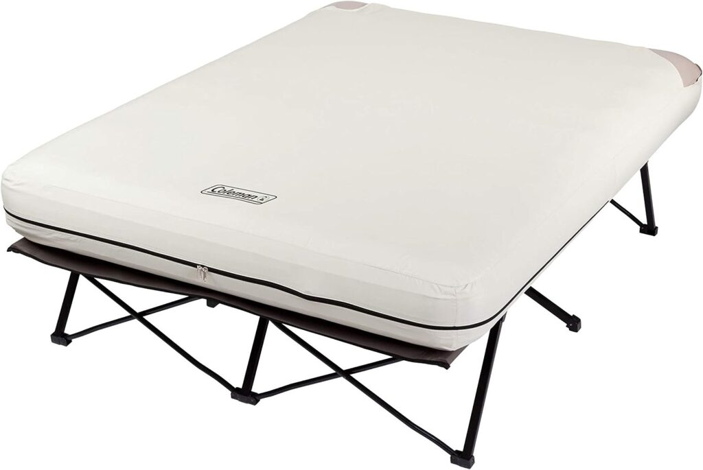 Coleman Camping Cot, Air Mattress  Pump Combo | Folding Cot with Side Tables, Air Bed  Battery Pump, Queen