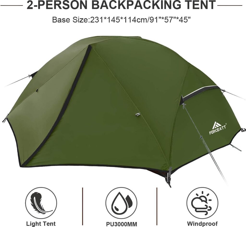 Forceatt Tent for 2 and 3 Person is Waterproof and Windproof, Camping Tent for 3 to 4 Seasons,Lightweight Aluminum Pole Backpacking Tent Can be Set Up Quickly,Great for Hiking