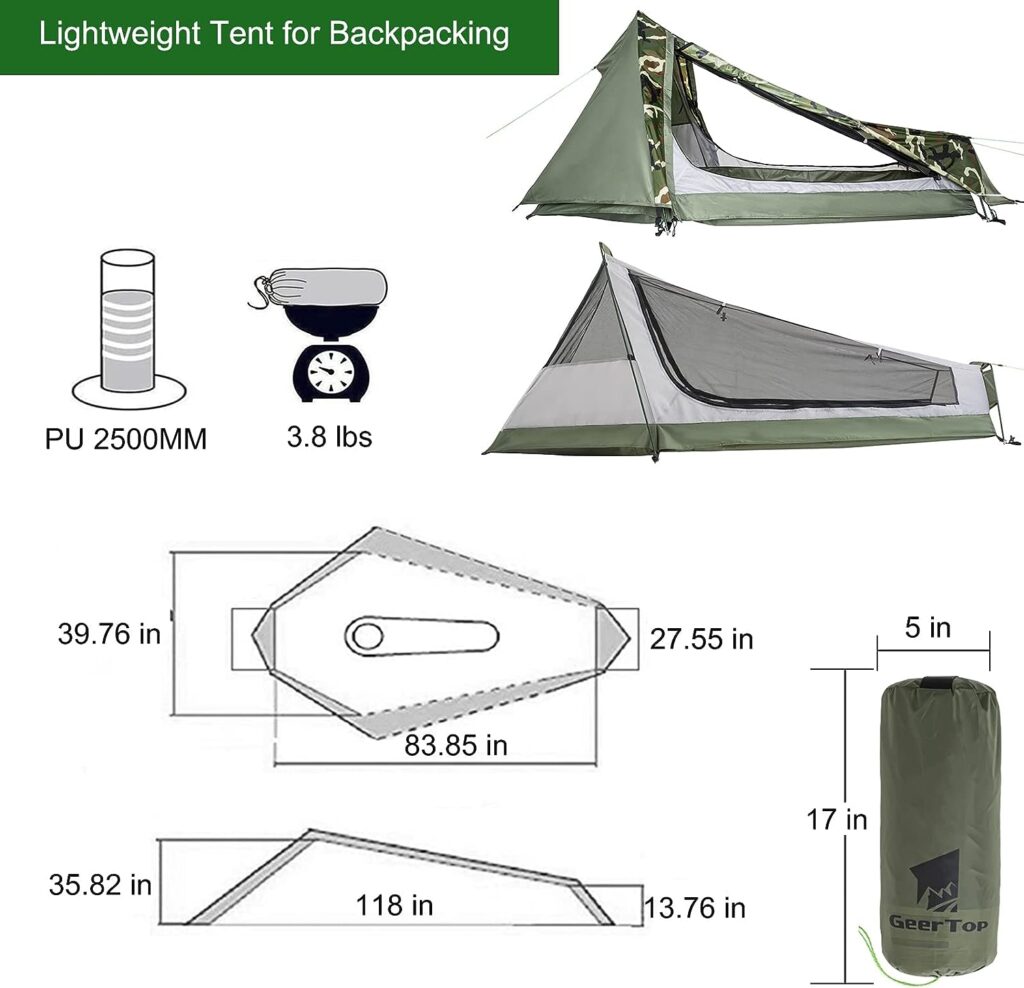 GEERTOP Ultralight Bivy Tent for 1 Person 3 Season Waterproof Single Person Backpacking Tent for Camping Hiking Backpack Travel Outdoor Survival Gear