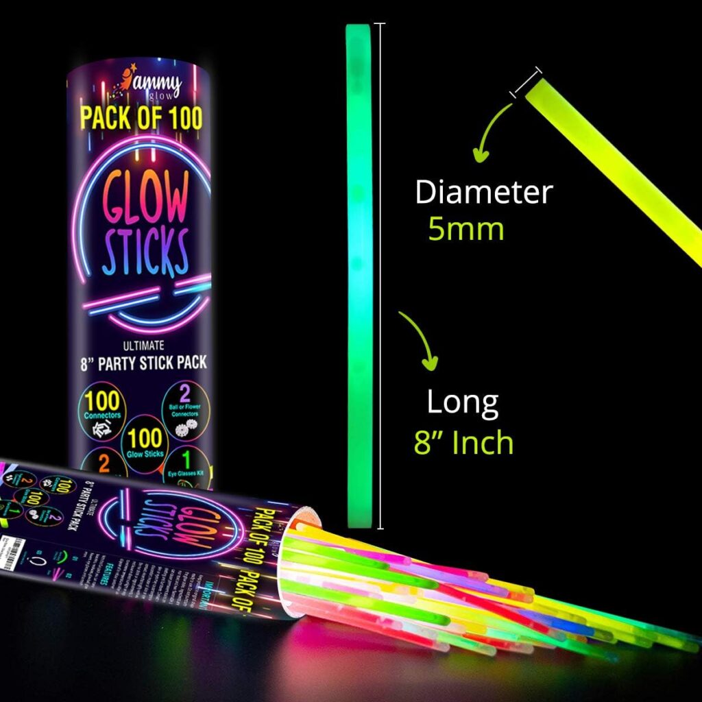 Glow Sticks Bulk -205-Pcs- Glow in The Dark 100 Party Sticks -Supplies w/ Eye Glasses kit-Bracelets Necklaces and more-12 Hours Glow Party Pack 8 inch for Kids Camping Accessories