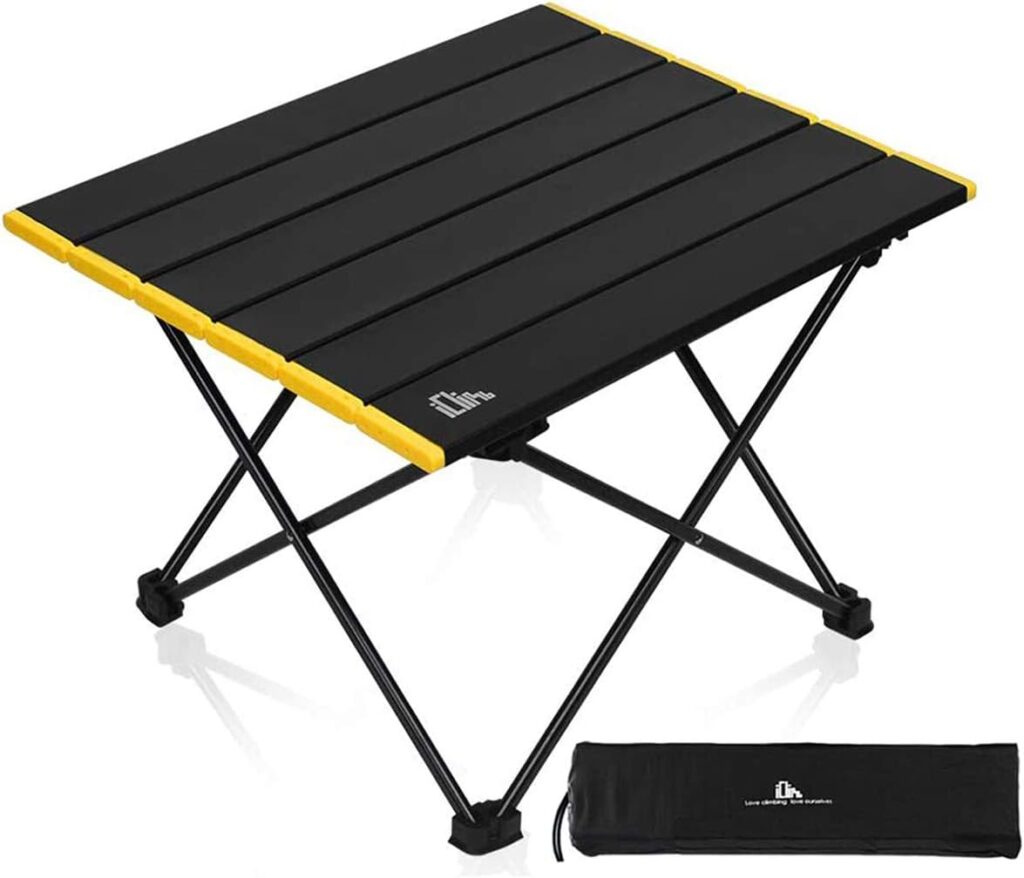 iClimb Ultralight Compact Camping Alu. Folding Table with Carry Bag, Two Size (Black - S)