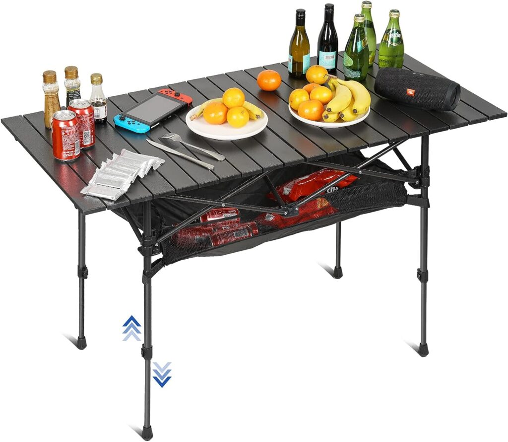 LEBLEBALL Folding Camping Table, Portable Folding Table with Storage Bag, Adjustable Aluminum Camping Table for Outdoor Picnic, Beach, Backyard, BBQ, Patio, Fishing, Black