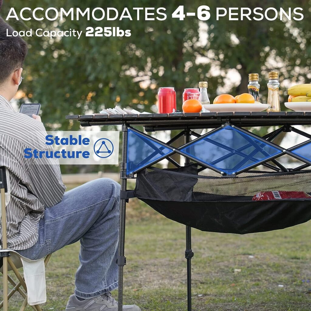 LEBLEBALL Folding Camping Table, Portable Folding Table with Storage Bag, Adjustable Aluminum Camping Table for Outdoor Picnic, Beach, Backyard, BBQ, Patio, Fishing, Black