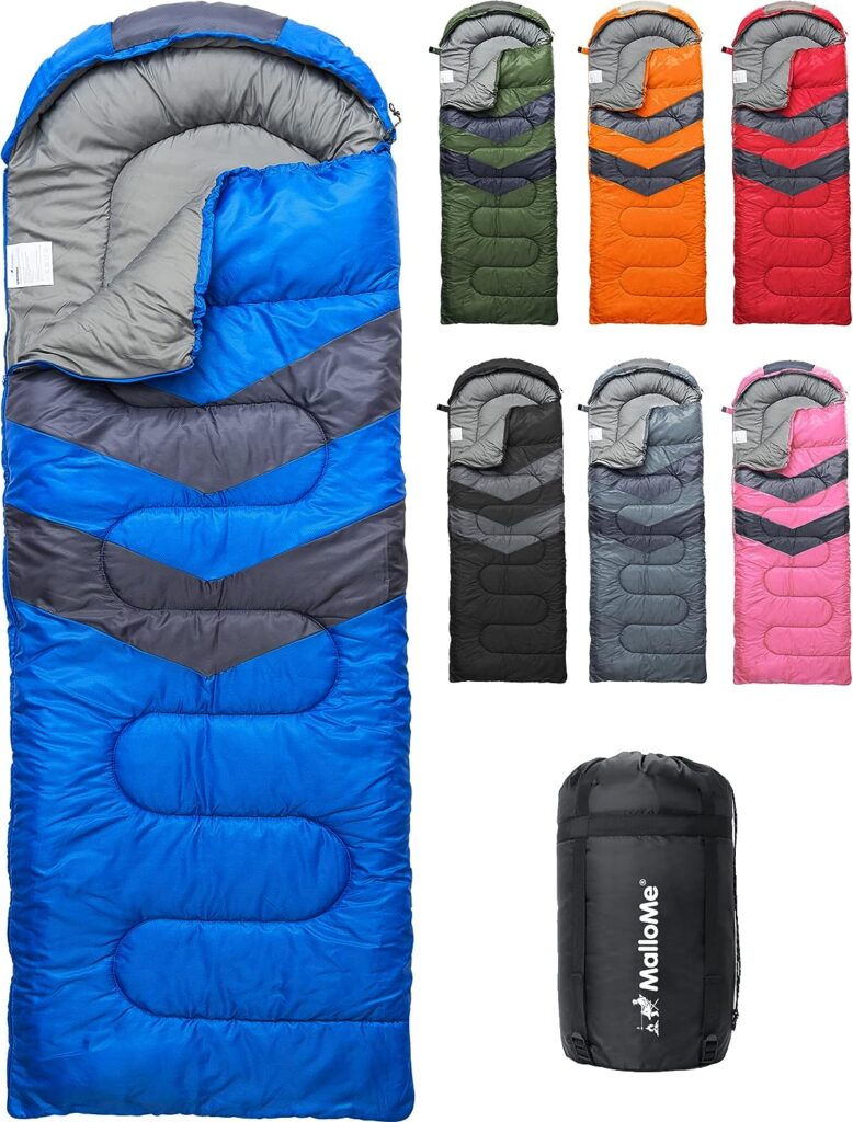 MalloMe Sleeping Bags for Adults Cold Weather  Warm - Backpacking Camping Sleeping Bag for Kids 10-12, Girls, Boys - Lightweight Compact Camping Gear Must Haves Hiking Essentials Sleep Accessories