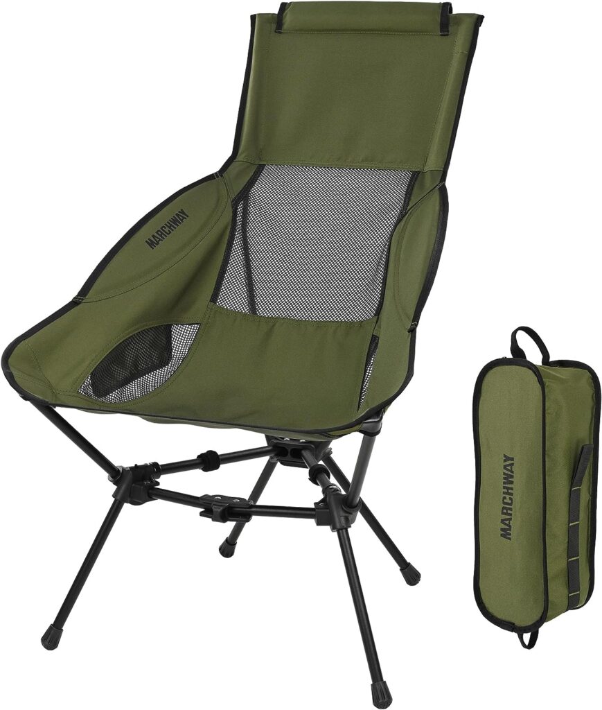 MARCHWAY Lightweight Folding High Back Camping Chair with Head Support, Stable Portable Compact for Outdoor Camp, Travel, Beach, Picnic, Festival, Hiking, Backpacking (Green) : Sports  Outdoors