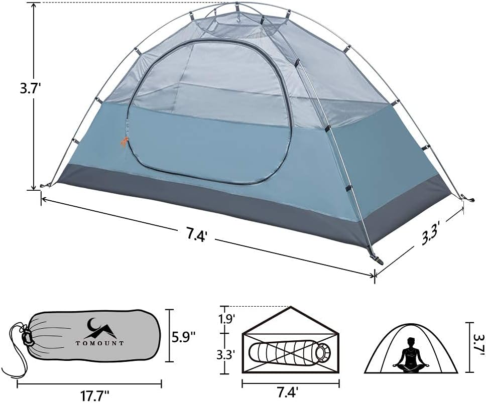 MC Backpacking Tent 1-2 Person Waterproof Lightweight Double Layer Free-Standing Aluminum Pole for Outdoor Camping Hiking 4 Season