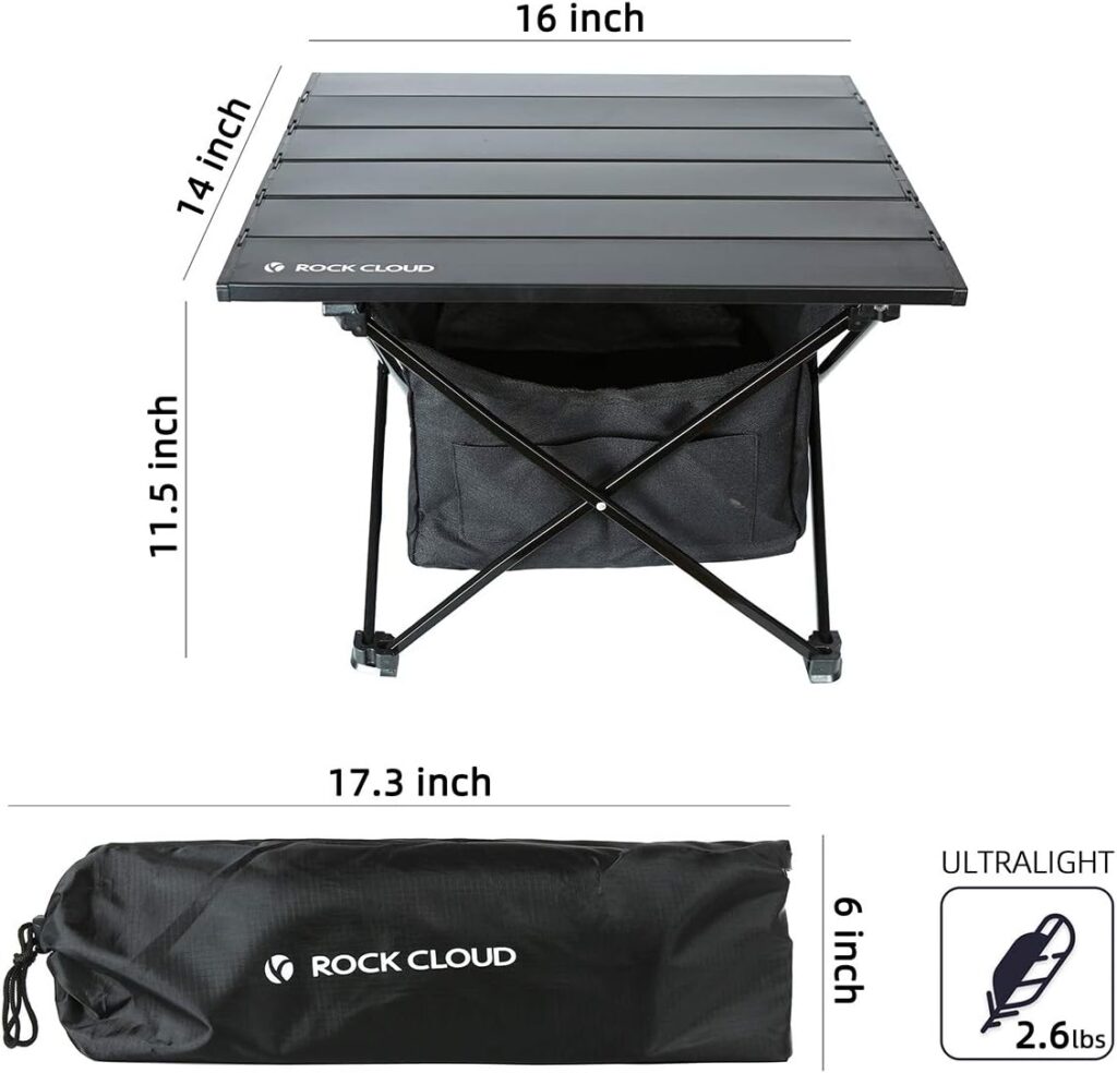 ROCK CLOUD Portable Camping Table Ultralight Aluminum Camp Table with Storage Bag Folding Beach Table for Camping Hiking Backpacking Outdoor Picnic