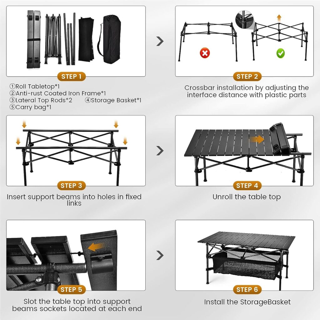 WUROMISE Camping Table That Fold up Lightweight, Aluminum Folding Table Roll Up Table with Easy Carrying Bag for Indoor, Outdoor, Camping, Backyard, BBQ, Party, Patio, Beach, Picnic,Medium