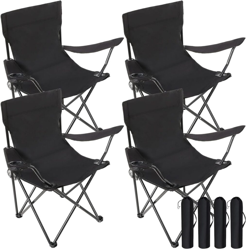 4 Pack Folding Camping Chairs with Carrying Bag Portable Lawn Chairs Lightweight Beach Chairs Outdoor Collapsible Chair with Mesh Cup Holder for Travel Outside Camp Beach Fishing Sports