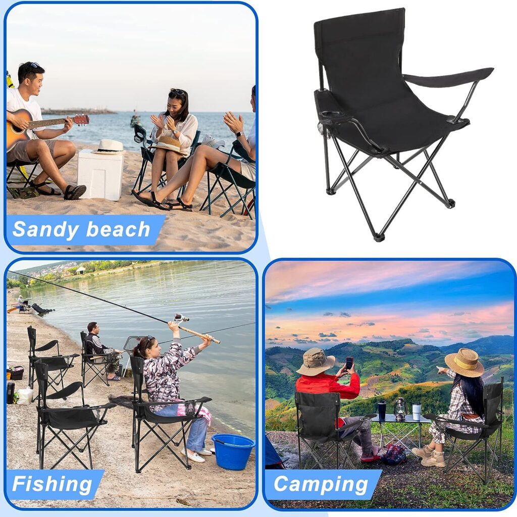 4 Pack Folding Camping Chairs with Carrying Bag Portable Lawn Chairs Lightweight Beach Chairs Outdoor Collapsible Chair with Mesh Cup Holder for Travel Outside Camp Beach Fishing Sports