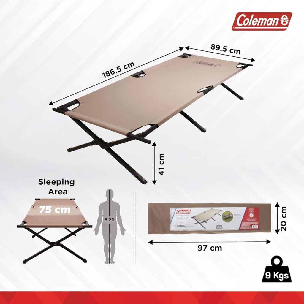 Coleman Camping Cot, Air Mattress  Pump Combo, Queen  Trailhead II Camping Cot, Easy-to-Assemble Folding Cot Supports Campers up to 6ft 2in or 300lbs