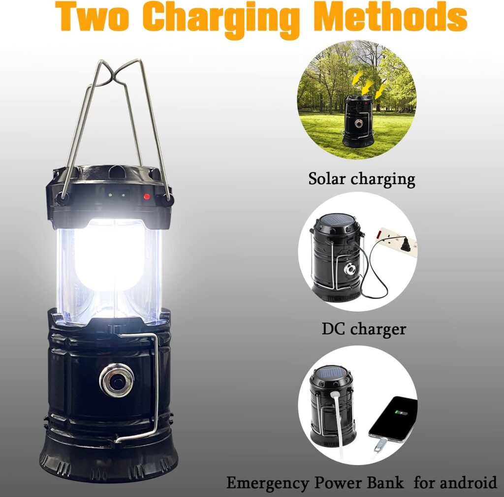 Collapsible Portable LED Camping Lantern XTAUTO Lightweight Waterproof Solar USB Rechargeable LED Flashlight Survival Kits for Indoor Outdoor Home Emergency Light Power Outages Hiking Hurricane 4-Pack