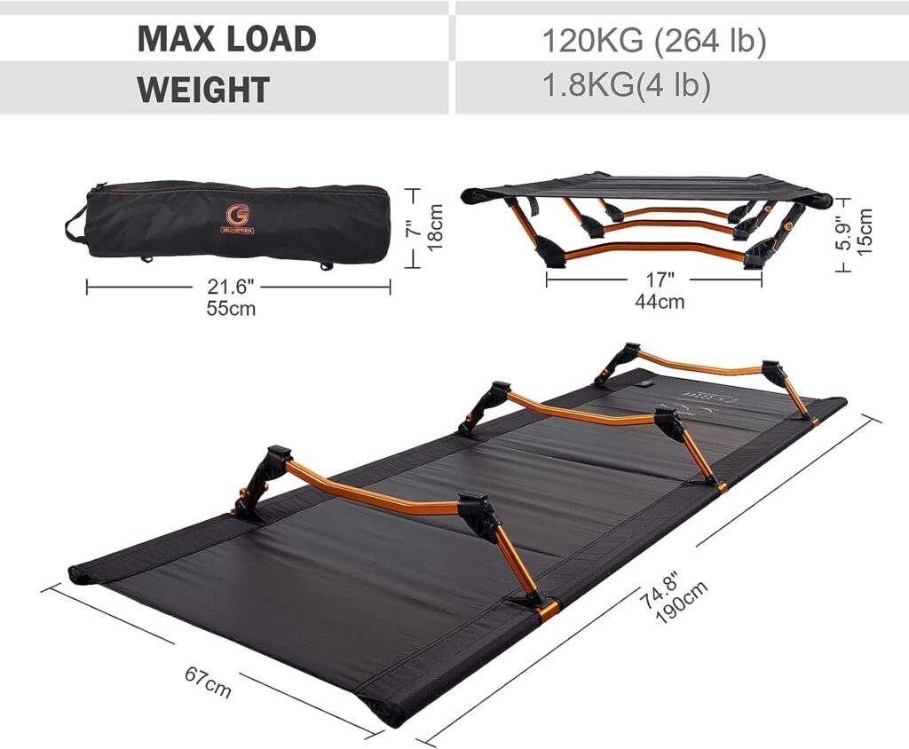 G2 GO2GETHER Foldable 4lbs Camping Cot, Durable Travel Tent Cot, Ultralight for Backpacking, Summer Hiking, Mountaineering, Easy to use for Woman  Man, Comes with Storage Bag