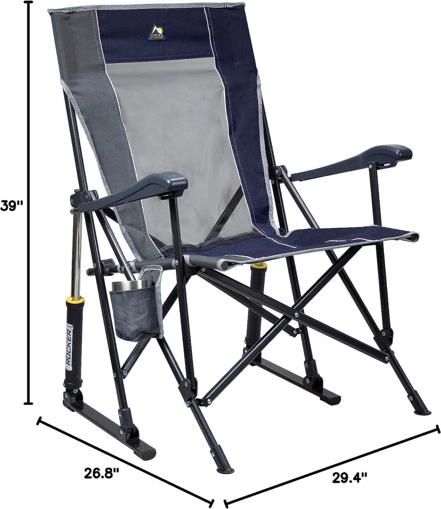 GCI Outdoor RoadTrip Rocker Portable Outdoor Rocking Chair with Beverage Holder, Indigo Blue