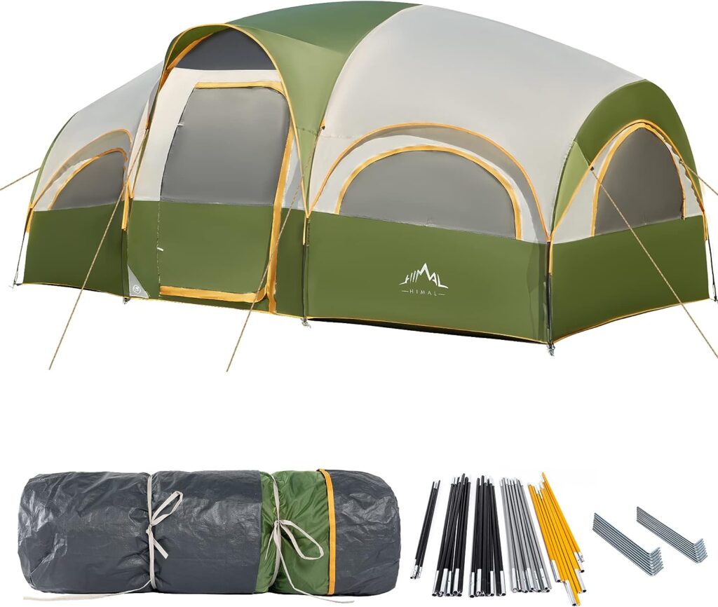 GoHimal 8 Person Tent for Camping, Waterproof Windproof Family Tent with Rainfly, Divided Curtain Design for Privacy Space, Portable with Carry Bag