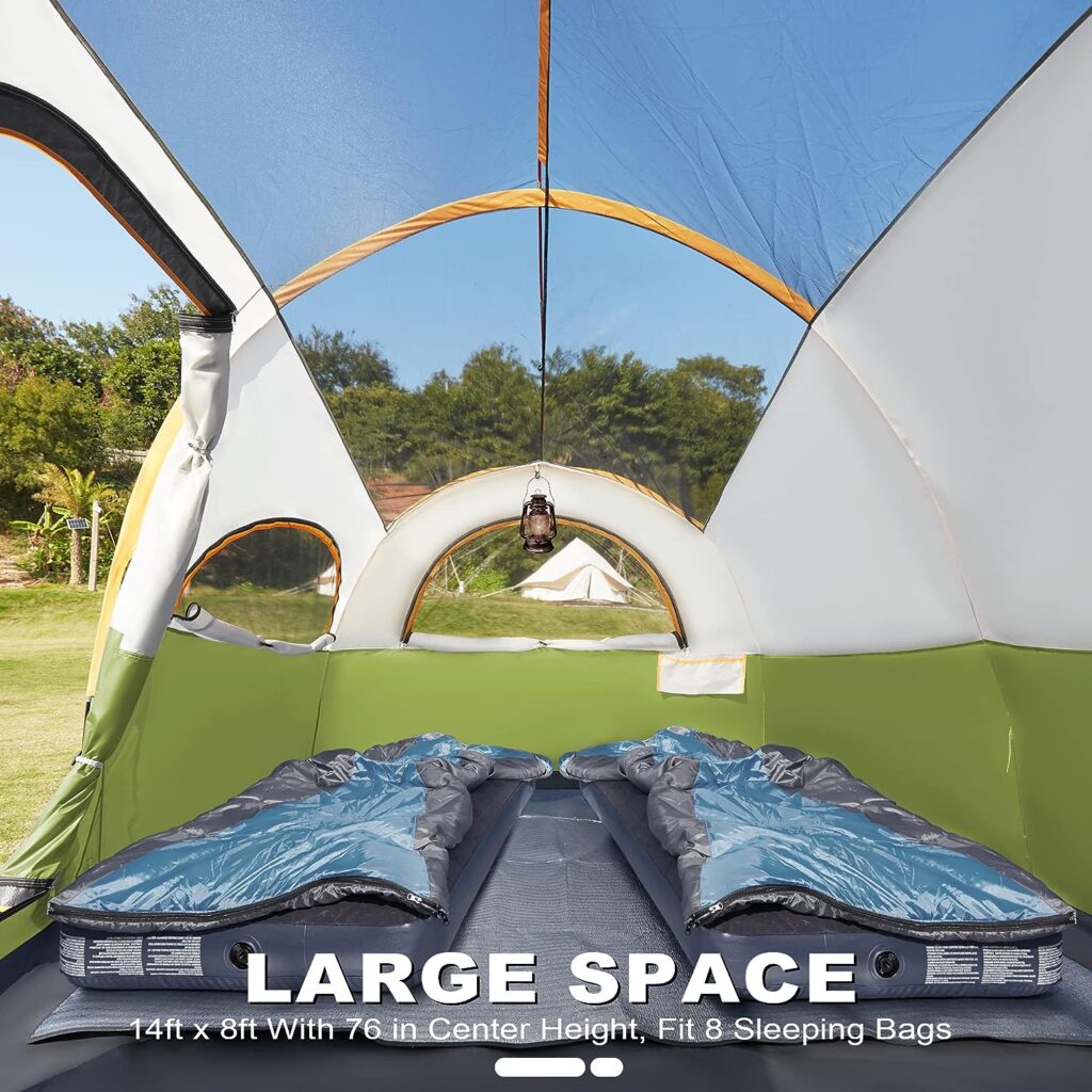 GoHimal 8 Person Tent for Camping, Waterproof Windproof Family Tent with Rainfly, Divided Curtain Design for Privacy Space, Portable with Carry Bag