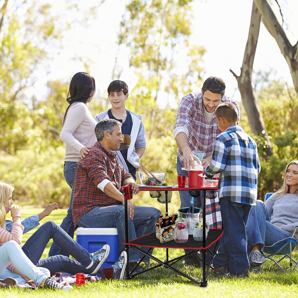 Grovind Portable Camping Table with Carry Bag, Outdoor Folding Beach Tables Picnic Table with 4 Cup Holders, Lightweight Canvas Foldable Camp Tables for Outside, Camping, Hiking and Tailgating