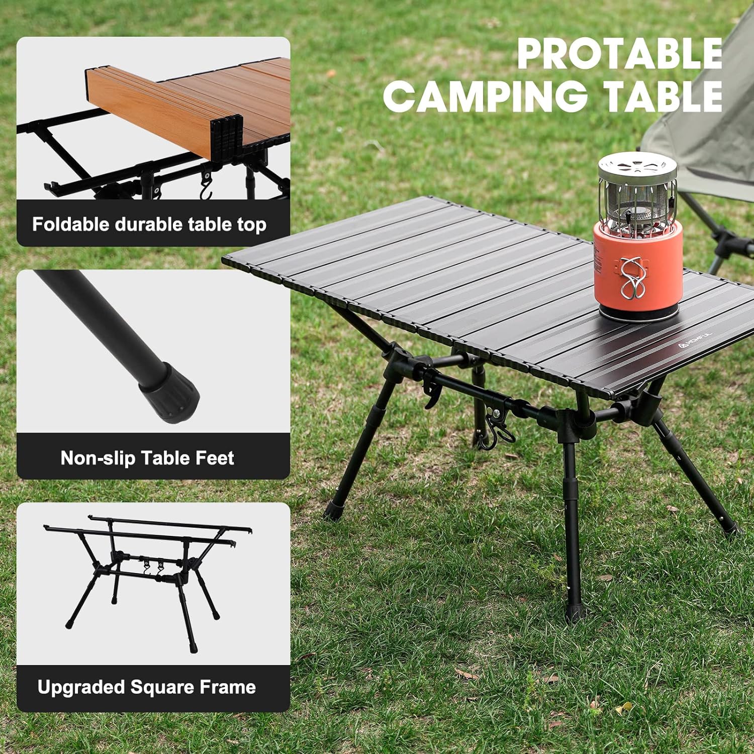 HOMFUL Camping Table Aluminum Detachable Roll Up Top Adjustable Height Protable Folding Table Review