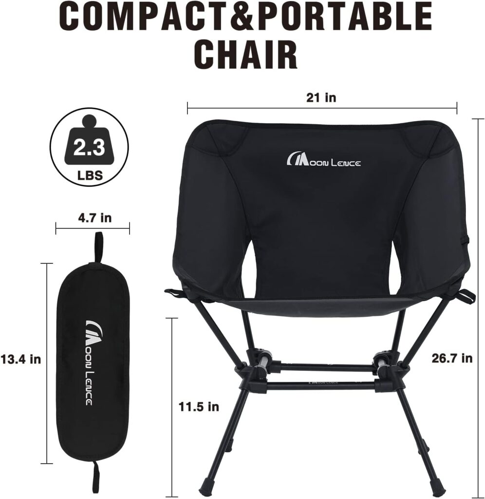 MOON LENCE Camping Chair Compact Backpacking Chair Folding Chair with Side Pockets Portable Chair Lightweight Heavy Duty for Hiking  Beach