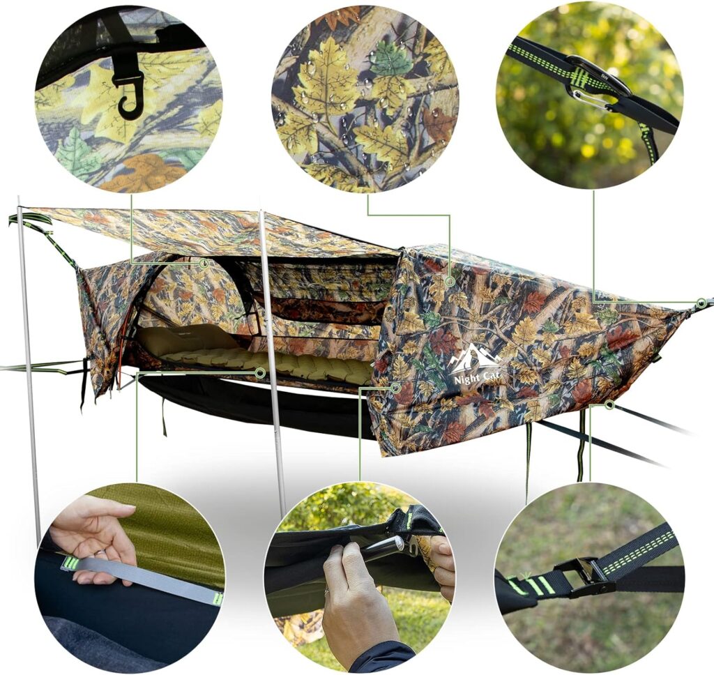 Night Cat Flat Lay Hammock Tent with Mosquito Net Waterproof Rainfly Storage Room for 1 Person Backpacking Hiking Camping Lightweight 440LBS 87x28x19in