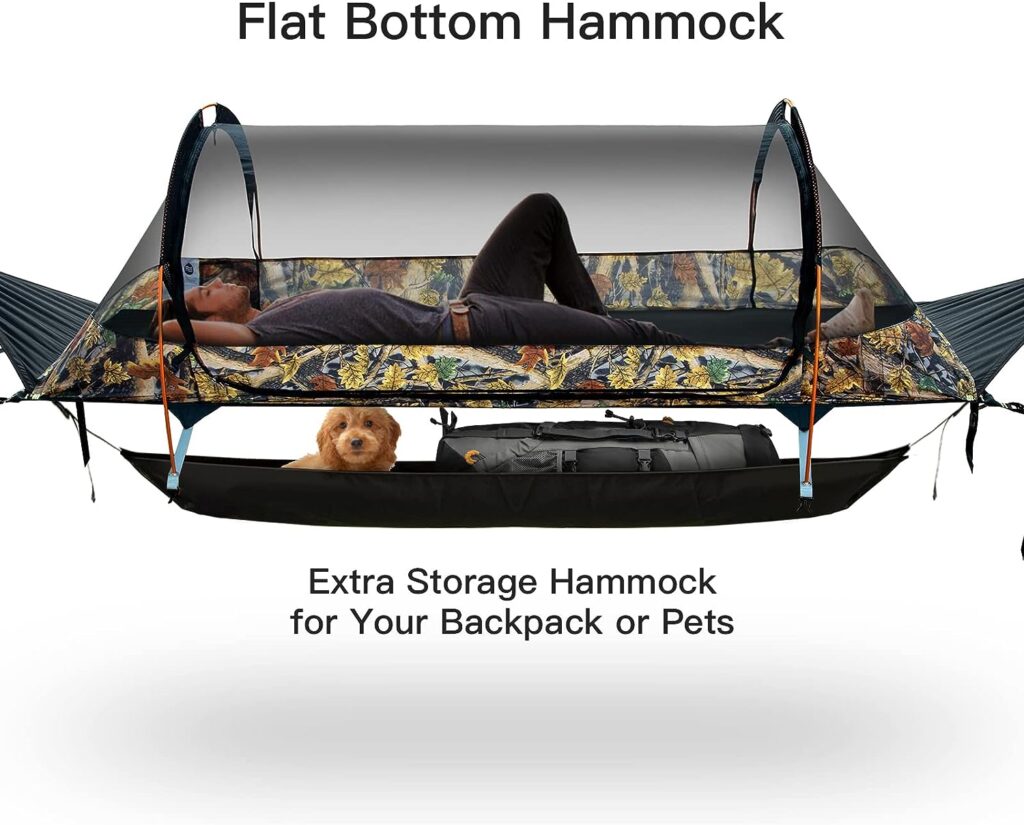 Night Cat Flat Lay Hammock Tent with Mosquito Net Waterproof Rainfly Storage Room for 1 Person Backpacking Hiking Camping Lightweight 440LBS 87x28x19in