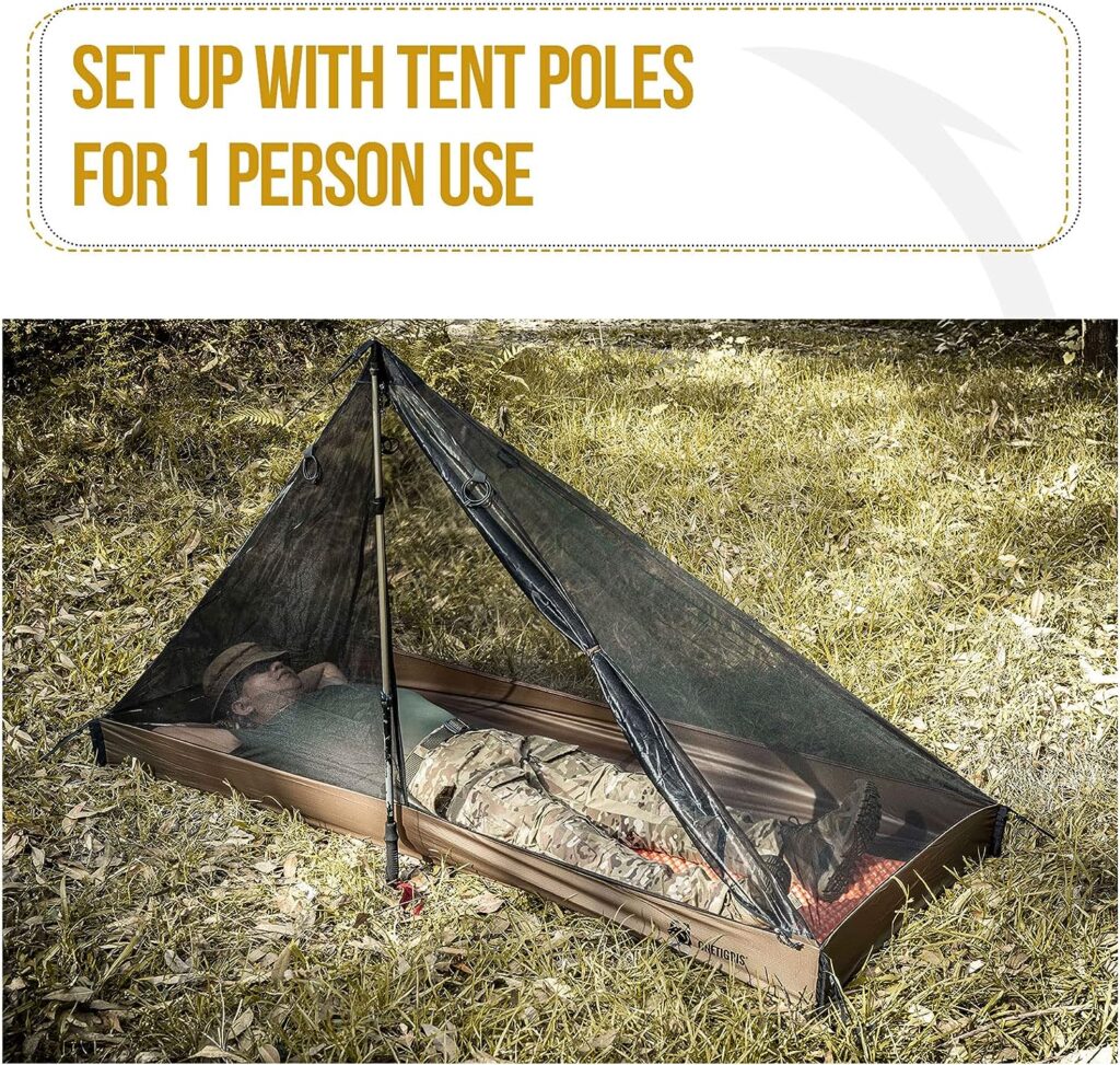 OneTigris Mesh Teepee Tent, Ultralight 1 Person Screen Room with Waterproof Bathtub Floor for Outdoor Camping Hiking Backpacking Bushcraft Tarp Hot Tent Shelter