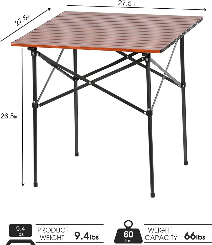 PORTAL Lightweight Aluminum Folding Square Table Roll Up Top 4 People Compact Table with Carry Bag for Camping, Picnic, Backyards, BBQ