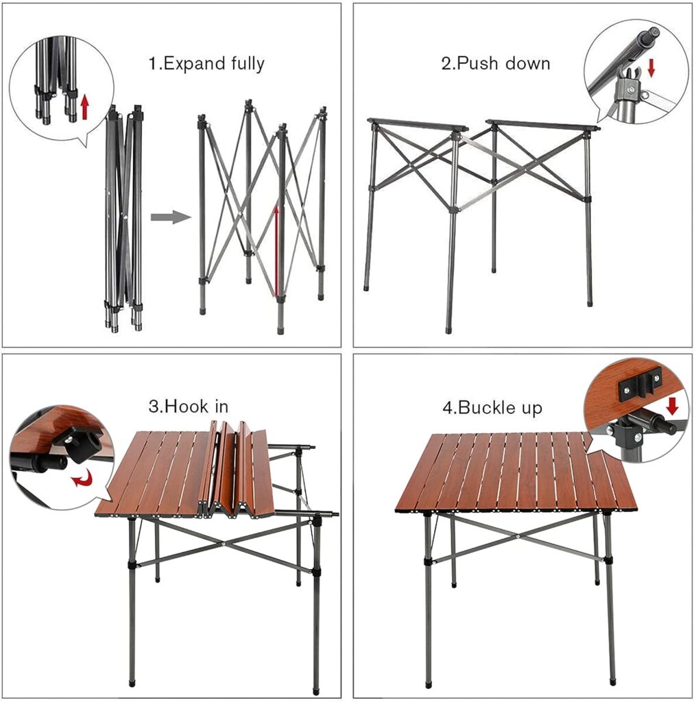 PORTAL Lightweight Aluminum Folding Square Table Roll Up Top 4 People Compact Table with Carry Bag for Camping, Picnic, Backyards, BBQ