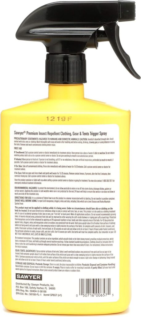 Sawyer Products SP657 Premium Permethrin Insect Repellent for Clothing, Gear  Tents, Trigger Spray, 24-Ounce