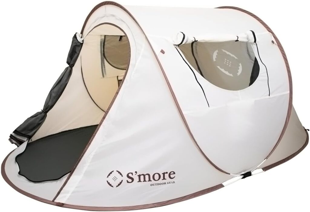 Smore Pop-up Camping Tent, Portable Instant Automatic Pop Up Beach Tent for 2 People, 2 Double Layers Door and Windows with Mesh Layers, Waterproof UV Protection Sun Shelter