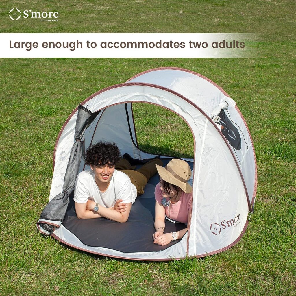 Smore Pop-up Camping Tent, Portable Instant Automatic Pop Up Beach Tent for 2 People, 2 Double Layers Door and Windows with Mesh Layers, Waterproof UV Protection Sun Shelter