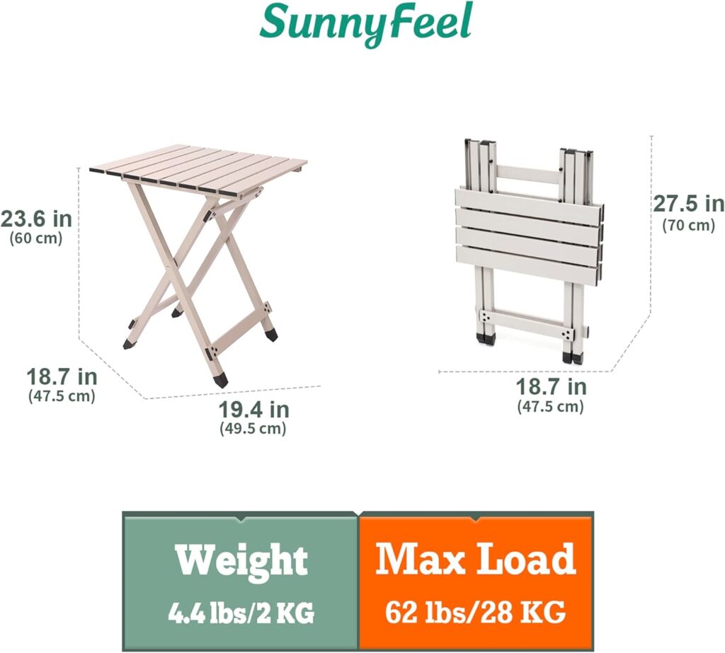 SUNNYFEEL Folding Camping Table - Lightweight Aluminum Portable Picnic Table, 18.5x18.5x24.5 Inch for Cooking, Beach, Hiking, Travel, Fishing, BBQ, Indoor Outdoor Small Foldable Camp Tables