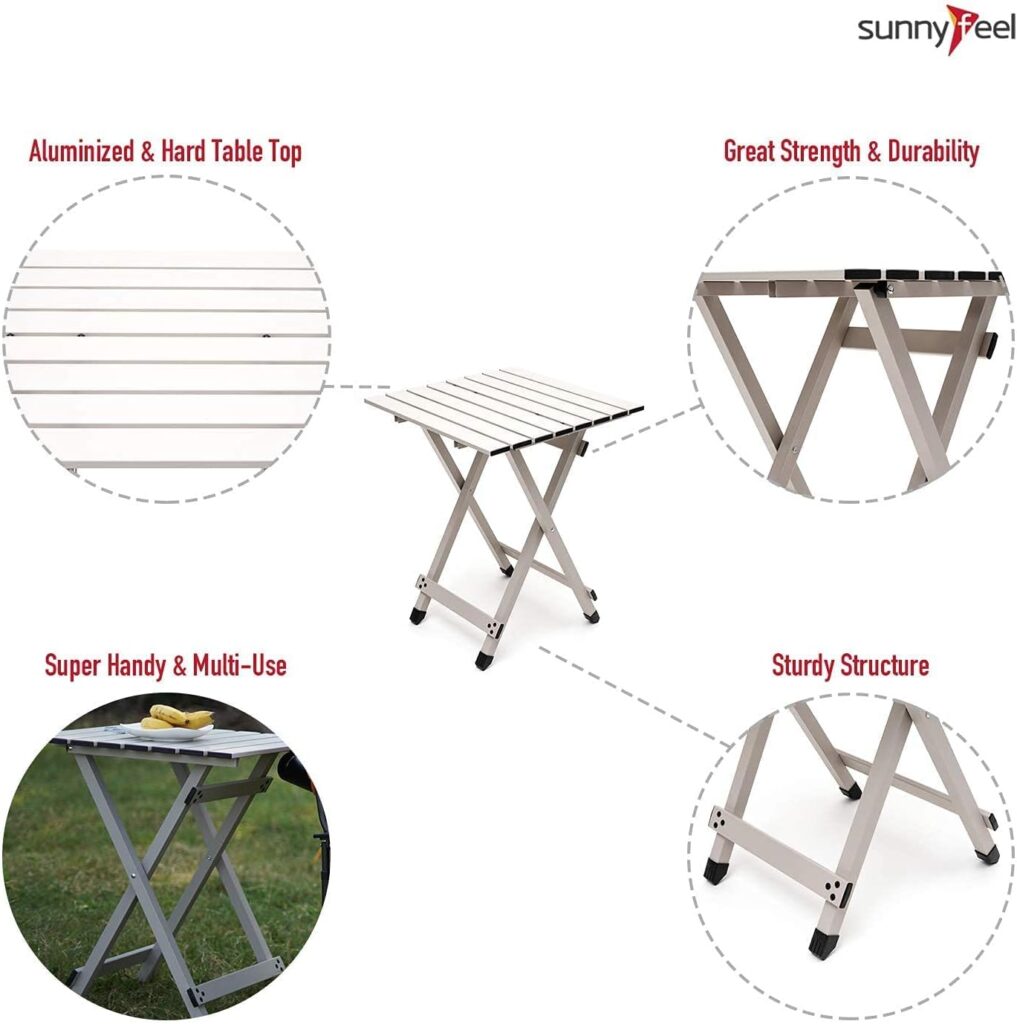 SUNNYFEEL Folding Camping Table - Lightweight Aluminum Portable Picnic Table, 18.5x18.5x24.5 Inch for Cooking, Beach, Hiking, Travel, Fishing, BBQ, Indoor Outdoor Small Foldable Camp Tables