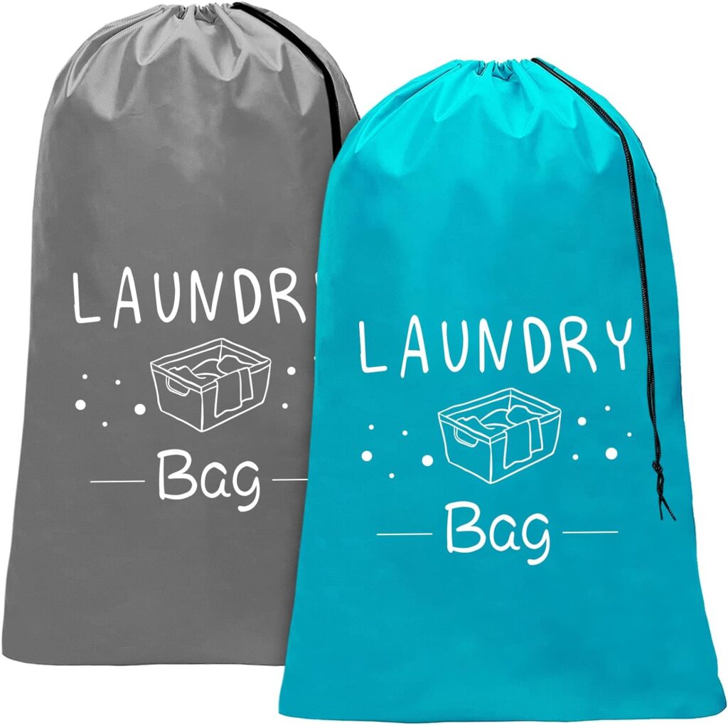 Sylfairy 2 Pack Extra Large Travel Laundry Bag, Durable Rip-Stop Dirty Clothes Shoulder Bag with Drawstring, Heavy Duty Travel Laundry Bag, Large Laundry Hamper Liner, Machine Wash