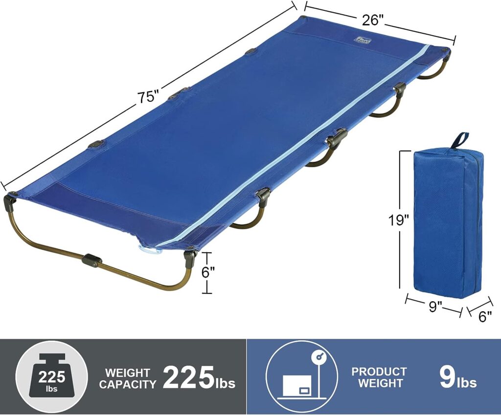 TIMBER RIDGE 20-Second Quick Set-Up Folding Camping Cot, Lightweight Outdoor Camping Cots for Adults with Carry Bag for Outdoor Travel, Tent Camping, Support up to 225lbs, Blue