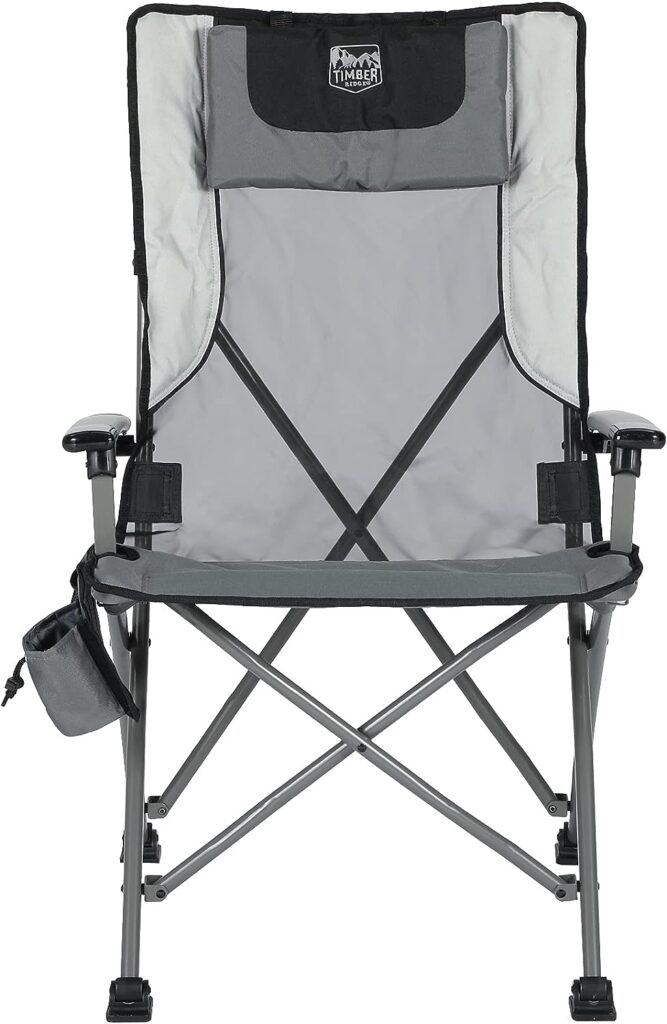 TIMBER RIDGE Aluminum Collapsible High Back Chair with Organizer Cup Holder Headrest Heavy Duty 300 lbs for Adults, Ideal for Outdoor Beach Fishing Lawn, Gray