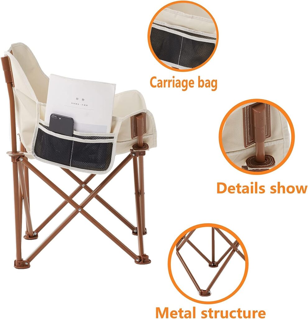 TOSAMC Folding Chairs Heavy Duty Support 350 lbs Moon Chair with Carry Bag White