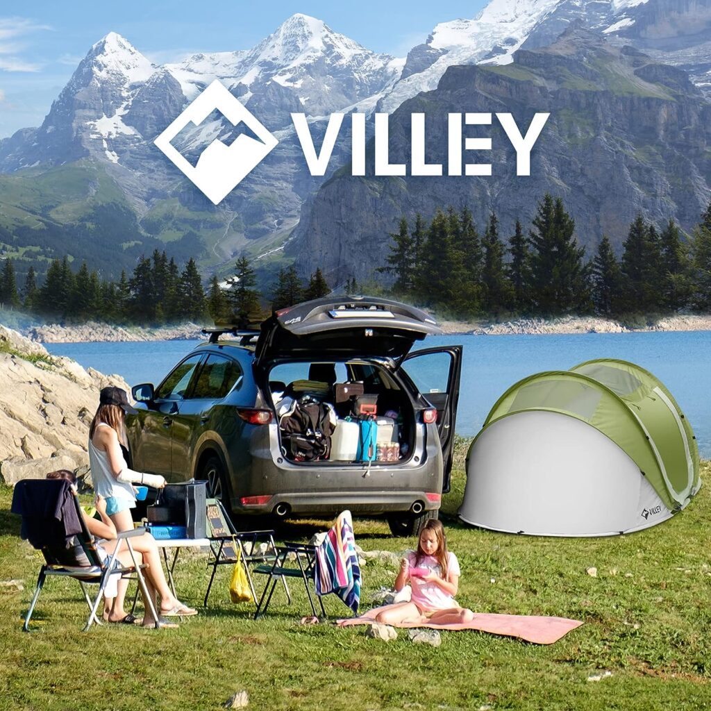 VILLEY 2 Person Easy Pop Up Tent, Waterproof Automatic Setup Instant Lightweight Camping Beach Tent with Carrying Bag for Camping, Hiking  Traveling