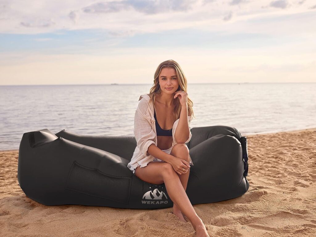 WEKAPO Inflatable Lounger Air Sofa Chair–Camping  Beach Accessories–Portable Water Proof Couch for Hiking, Picnics, Outdoor, Music Festivals  Backyard–Lightweight and Easy to Set Up Air Hammock